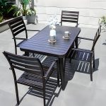 Casual Alloy Patio Esszimmer-Set mit wetterfester Tinte Tisch und Stühlen, 7-teilig, Schwarz, 71"L x 35"B x 28"H, Tisch & 6 Stühle