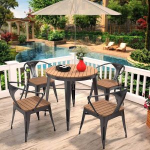 Minimalistischer hellbrauner Composite-Holz-Patio-Esstisch, 27,6"L x 27,6"B x 29,5"H, Nur Tisch