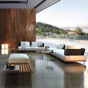 Einfache Teakholz-Sofa, wasserabweisend, Holzmaserung Rahmen, für 1 Person, inklusive Kissen, Einzelstück, Rundsofa