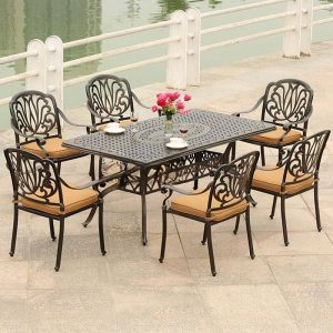 Dunkelgrauer Patio-Esstisch mit Aluminiumrahmen, UV-beständiges rechteckiges Design im Art-Deco-Stil, Nur Tisch, 69"L x 35"B x 29"H