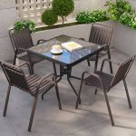 Feuerfester quadratischer Outdoor-Esstisch aus Vitrokeramik, 5-teilig in Tinte mit Stuhl und Tisch, 31.5"L x 31.5"B x 28.3"H, Tisch & 4 Stühle