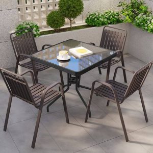 Feuerfester quadratischer Outdoor-Esstisch aus Vitrokeramik, 5-teilig in Tinte mit Stuhl und Tisch, 31.5"L x 31.5"B x 28.3"H, Tisch & 4 Stühle