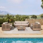 Moderner UV-beständiger Natursholzbettrahmen Brauner Zweisitzer mit Kissen für 2 Personen, 1 Stück, Braun, 2-Sitzer Sofa