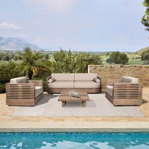 Moderner UV-beständiger Natursholzbettrahmen Brauner Zweisitzer mit Kissen für 2 Personen, 1 Stück, Braun, 2-Sitzer Sofa