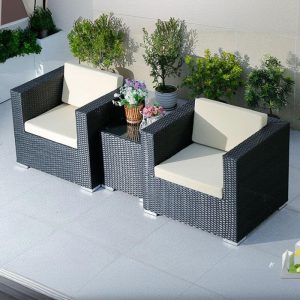 Modernes Sofa für 3 Personen mit schwarzem Metallrahmen, Kissen, UV-beständig, Kissen enthalten, 3-Sitzer Sofa