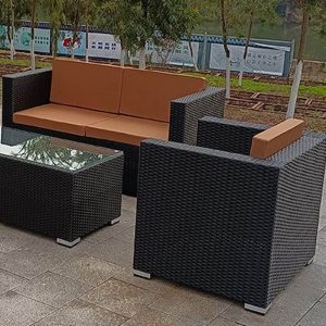 5-teiliges Outdoor-Sofa-Garnitur mit Textilbezug, klarem Tisch, 5-teiliges Set (2 Stühle & 2 Sofas für zwei Personen & Couchtisch)
