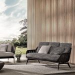 Teakholzfarbe Sofa für 3 mit Kissen, UV-beständig, minimalistischer Stil, und Kissen inklusive, Off-White, Holz, 3-Sitzer Sofa