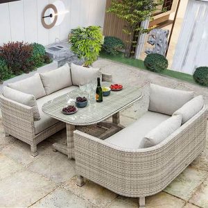 4-teiliges Outdoor-Sofa-Set mit grauem Vitreous-Tisch, grauem Kissen, Sofa, UV-beständig, Stuhl, 4-teiliges Set (2 Stühle & 1 3-Personen-Sofa & 1 Couchtisch)