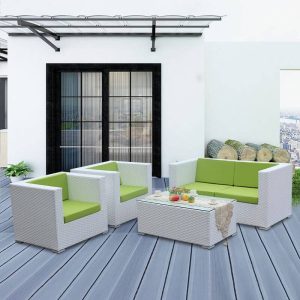Zweisitzer Sofa für 2, grüne Polsterung, weißer Rahmen, 2-Sitzer Sofa