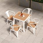 Trendiger Sepia Lumber Quadratischer Terrassen-Esstisch, Weiß, 27,6"L x 27,6"B x 29,5"H, Nur Tisch