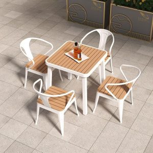 Trendiger Sepia Lumber Quadratischer Terrassen-Esstisch, Weiß, 27,6"L x 27,6"B x 29,5"H, Nur Tisch