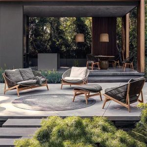 Einfaches Sofa, Hellgraues Naturholz, 1 Stück, UV-beständig mit Kissen für 1, 1-Sitzer Sofa