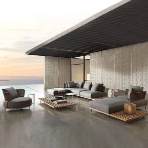 Einfaches rundes Holzsofa für 1 Person mit 1-teiligem wasserdichtem Rahmen, braunem Rahmen