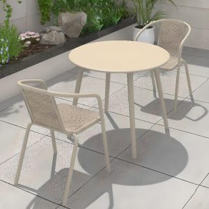 Kreidemetallrahmen Patio-Essgruppe, 3-teiliges Set wetterfeste Stühle und Tisch minimalistisch, Weiß, 31,5"L x 31,5"B x 27,6"H, Schreibtisch mit 2 Stühlen