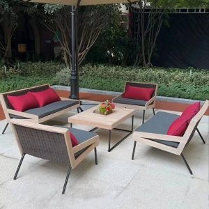 Casual Metall Loveseat für 2, Schwarz, UV-beständig, 1 Stück, Antikholz, 2-Sitzer Sofa