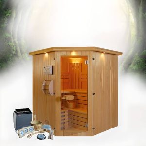 Auburn MP3-Player-kompatible Far-Infrarot-Saunen für draußen mit Lonizer, Tür(en) und Bank für 4 Personen, 59"L x 59"B x 79"H