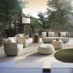 Holzfarbe Loveseat mit Teakrahmen, Kissen inklusive, für 2 Personen, UV-beständig, trendiger Stil, Polster inklusive, dunkelgrau, Loveseat
