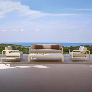 Weißes Sofa, UV-beständiger Rahmen aus Legierung für 1 Person, trendiger Stil, Kissen enthalten, 1 Stück, 1-Sitzer Sofa