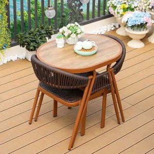 Ovaler Terrassentisch mit Schließfach, Art-Déco-Stil, Braun, nur Tisch