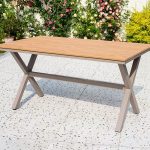 Outdoor-Esstisch mit Naturfinish, Metallrahmen, rechteckig, lässiger Stil, 86,6"L x 35,4"B x 29,5"H, nur Tisch, Teak