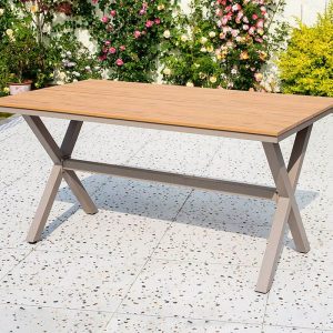 Outdoor-Esstisch mit Naturfinish, Metallrahmen, rechteckig, lässiger Stil, 86,6"L x 35,4"B x 29,5"H, nur Tisch, Teak