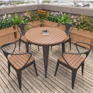 Trendy Sepia Holzverbund Kratzfester Orbicular Patio-Esstisch, Schwarz, 27.6"L x 27.6"B x 29.5"H, Nur Tisch