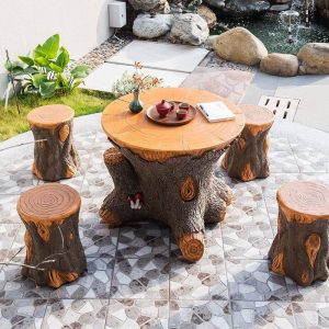 Stein Naturfinish Runder Patio-Esstisch im Art-Deco-Stil, Nur Tisch, 30"L x 30"B x 28"H