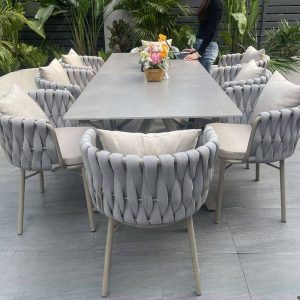 Grauer Patio-Esstisch mit Legierungsrahmen im Art-Deco-Stil, 63"L x 35,4"B x 29,5"H, nur Tisch