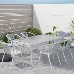 Clear Iron Outdoor-Esstisch, wetterfest rechteckig, 5-teilig mit Stuhl und Tisch, 150 cm L x 90 cm B x 71 cm H, Tisch & 4 Stühle