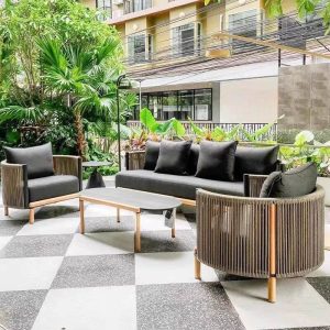 Holzfarbene Teakholz-Sofa, UV-beständig für 1, trendiger Stil, inklusive Kissen, 1 Stück, 1-Sitzer Sofa