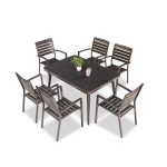 Feuerfestes rundes Pekannuss-Alloy Outdoor-Essset, 5-teilig mit Stuhl und Tisch, 35,4"L x 35,4"B x 28,3"H, Tisch & 4 Stühle