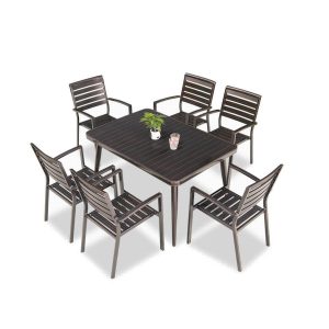 Feuerfestes rundes Pekannuss-Alloy Outdoor-Essset, 5-teilig mit Stuhl und Tisch, 35,4"L x 35,4"B x 28,3"H, Tisch & 4 Stühle