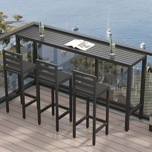 Industrieller schwarzer Metall-Patio-Esstisch mit Espresso-Holzplatte - 78,7"L x 15,7"B x 41,3"H Nur Tisch