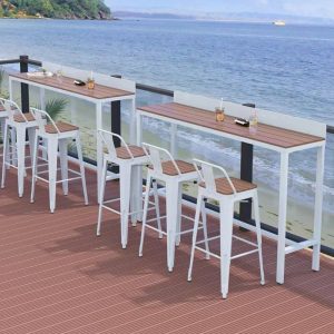 Outdoor Industriestil Bartisch Rechteckig mit brauner Holzplatte - Schwarzer Tisch Nur 55"L x 16"B x 45"H