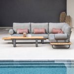 5-teiliges Set, Aprikosenfarbe, Outdoor-Sofagruppe, Baumwoll-Leinen, 2 Tische, 5-teiliges Set (2 Loveseats Couchtische)