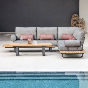 5-teiliges Set, Aprikosenfarbe, Outdoor-Sofagruppe, Baumwoll-Leinen, 2 Tische, 5-teiliges Set (2 Loveseats Couchtische)