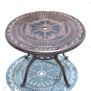 Moderner runder/quadratischer Outdoor-Bistrotisch aus Aluminium, feuerfest - 39,4"L x 39,4"B x 28,3"H
