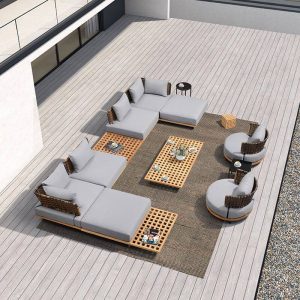 Lässiges graues Metall UV-beständiges Sofa mit Kissen & Polster für 1 Person, Quadratisch, Ecksofa