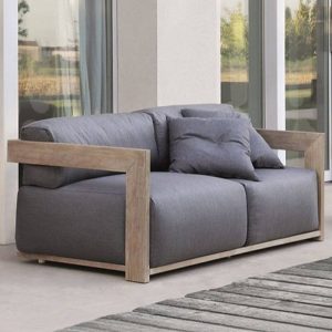 Teakholz-Loveseat für 2 Personen mit wasserfestem Rahmen, Kissen, modernem Stil und Polster, 2-Sitzer Sofa