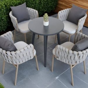Modernes gepolstertes Outdoor-Essset in Taubengrau, wetterbeständig, 3-teilig mit Stuhl und Tisch, Grau, 31.5"L x 31.5"B x 29.1"H, Schreibtisch mit 2 Stühlen