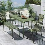 Gartentisch mit Eisenrahmen in Salbeigrün, quadratische Form, UV-beständig, Art-Deco-Stil, 100 cm L x 100 cm B x 75 cm H