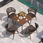 Taubengraue Outdoor-Essgruppe mit Legierungsrahmen, quadratischer sonnengeschützter Tisch & Stuhl, 5-teilig, Grau/Weiß, Tisch & 4 Stühle