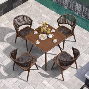 Taubengraue Outdoor-Essgruppe mit Legierungsrahmen, quadratischer sonnengeschützter Tisch & Stuhl, 5-teilig, Grau/Weiß, Tisch & 4 Stühle