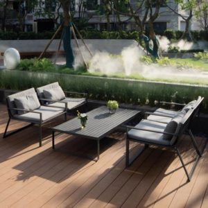 Terrasse Sofa Sitzgruppe, wasserdicht, 4-teilig, schwarzer Tisch, Legierungsoberfläche, inklusive Loveseat, 1 Tisch, Stühle, 4-teiliges Set (2 Stühle & 1 Loveseat & 1 Couchtisch)