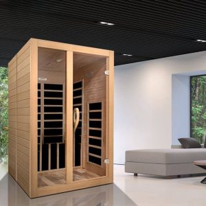 Kakao-Holz Variable Temperatur Lonizer Sauna für Freiluft mit Boden und Bedienfeld für 2 Personen, 47,2"L x 39,3"B x 78,7"H, Natur