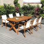 Stoff-Patio-Esszimmer-Set, 7-teilig, braun wetterfest mit Stuhl & Tisch, minimalistischer Stil, Weiß, 94"L x 35"B x 29"H, Tisch & 6 Stühle