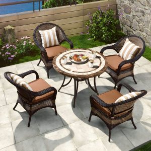 Stein/Keramik-Esstisch Outdoor Aluminium-Gestell Terrassentisch in Braun - Nur Tisch 94"L x 43"B x 29"H