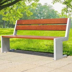 Zeitgenössische Gartenbank mit Rückenlehne, Sepia Sitzfläche und Holzmaterial, Rotbraun, 59"L x 24"B x 31"H