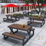 Outdoor-Picknicktisch mit Kakaoeisenrahmen im Art-Deco-Stil, Schwarz, 47"L x 63"B x 30"H