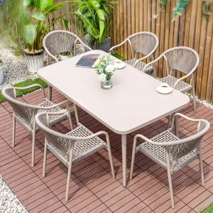 Vitreous Outdoor-Esstisch mit Kakao wasserdicht rechteckig Casual Design, Walnuss, 59,1"L x 35,4"B x 29,1"H, Nur Tisch